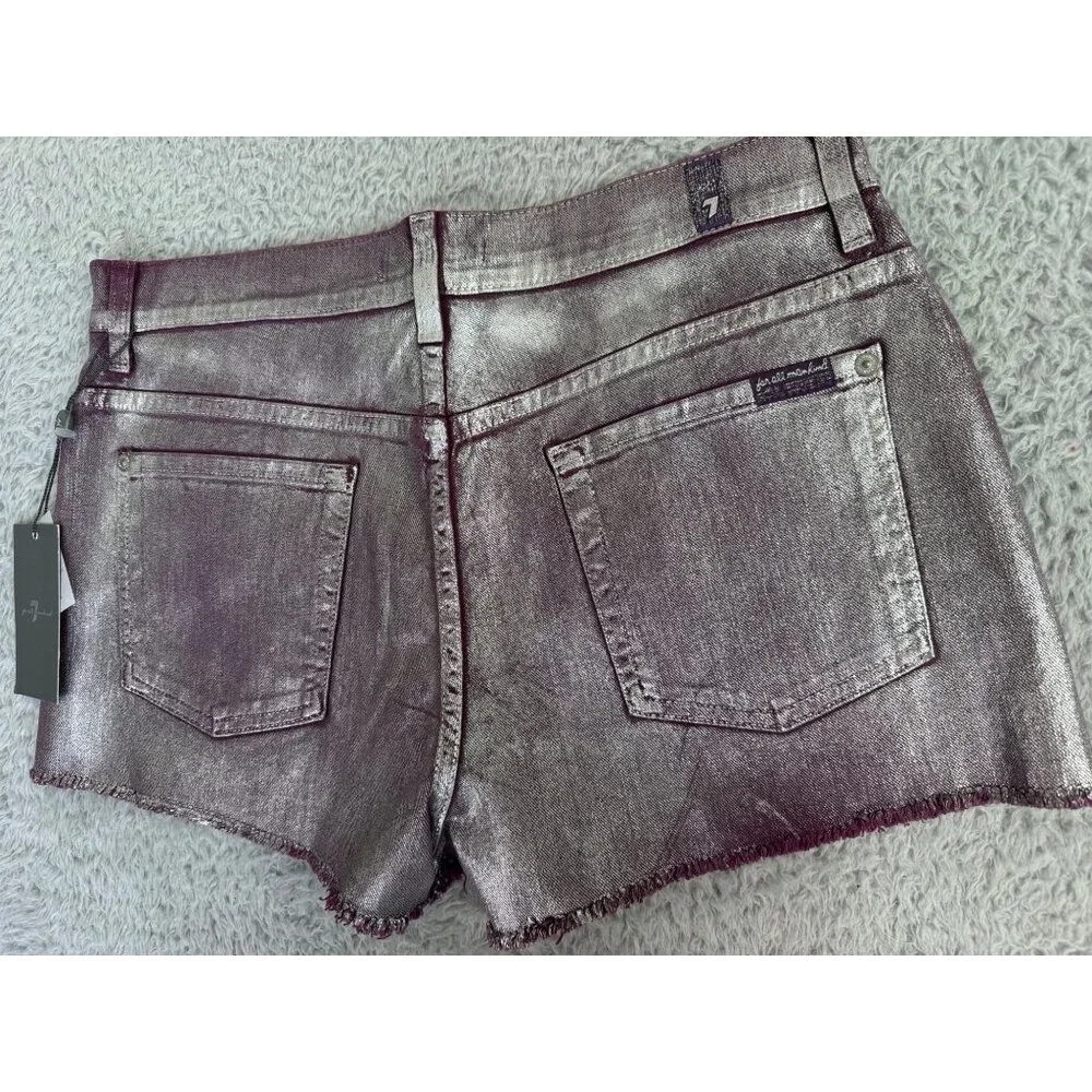 Metallic Purple Denim Shorts Womens Size 30 NWT 7 For All Mankind Cotton/Spandex - Picture 6 of 14